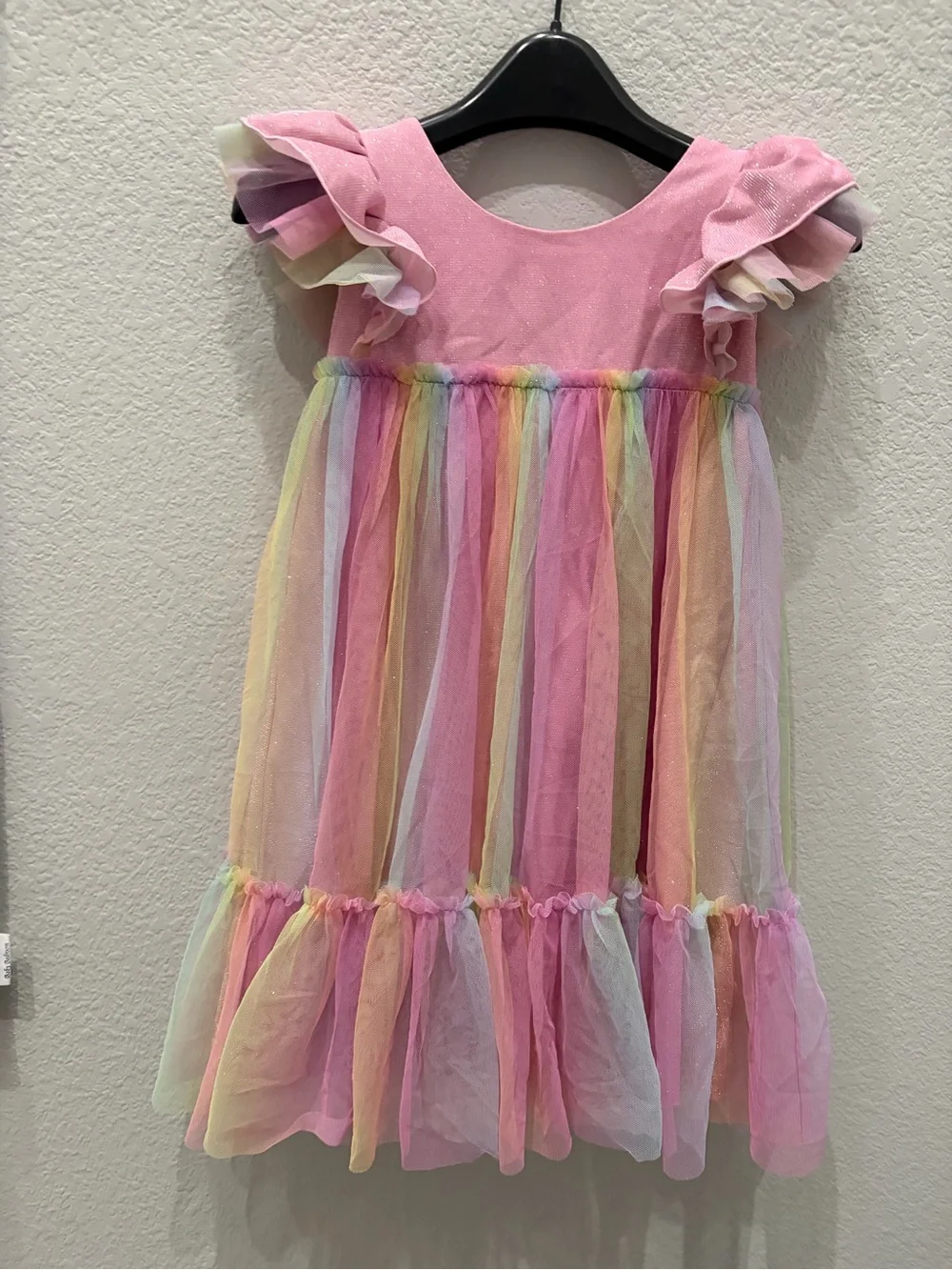 American Girl Pink Rainbow Tulle Ruffle Dress, Sz 6